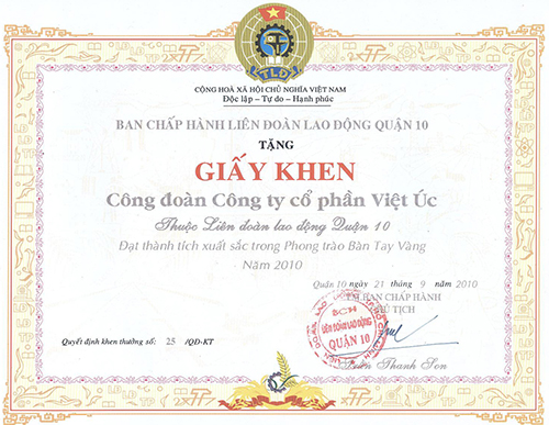 Bằng khen - VINAUSEN - Công Ty Cổ Phần Môi Trường Việt úc